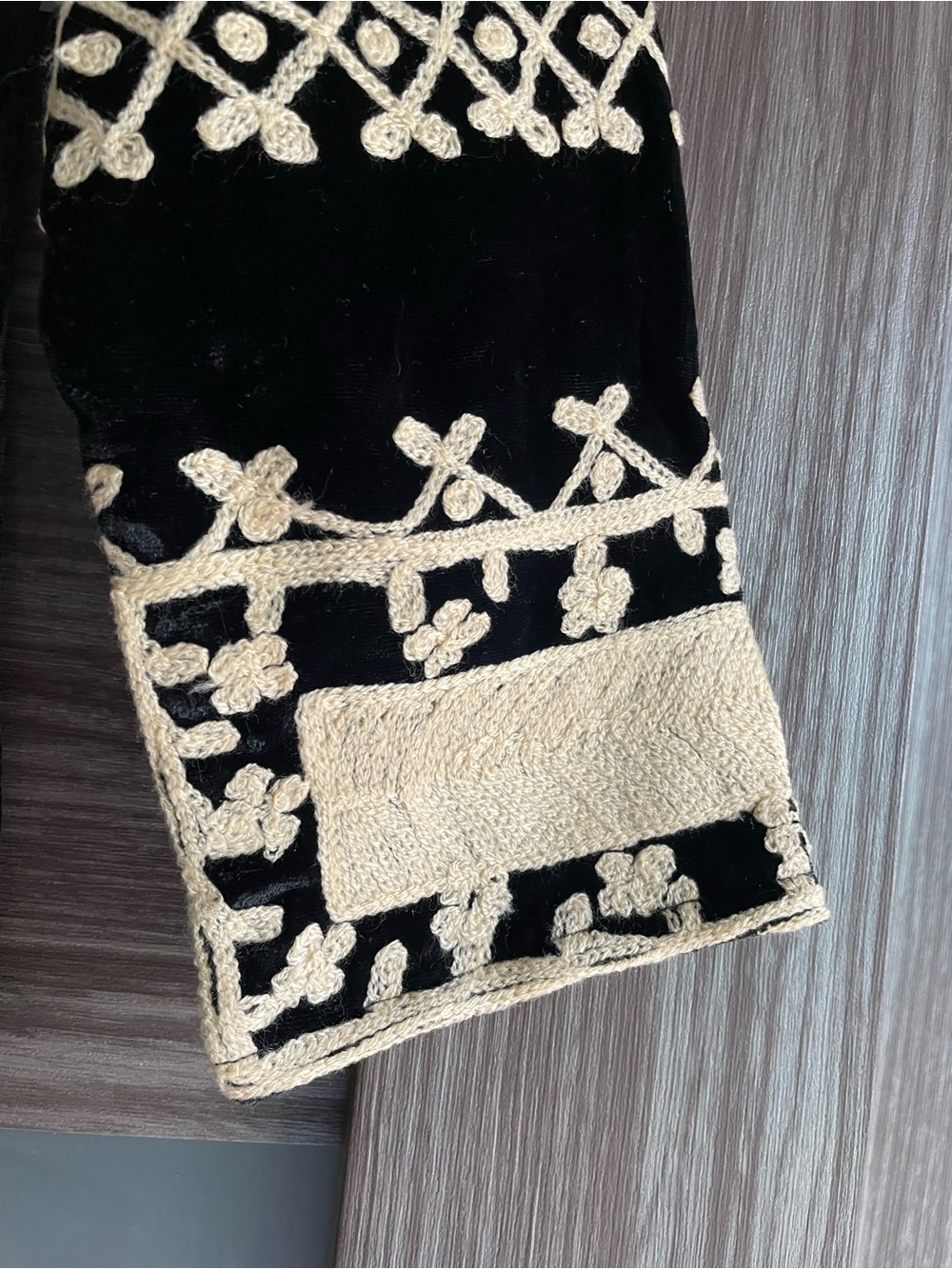 Antra Embroidered Velvet Black & Cream Long MIDI Jacket Coat - Picture 6 of 16